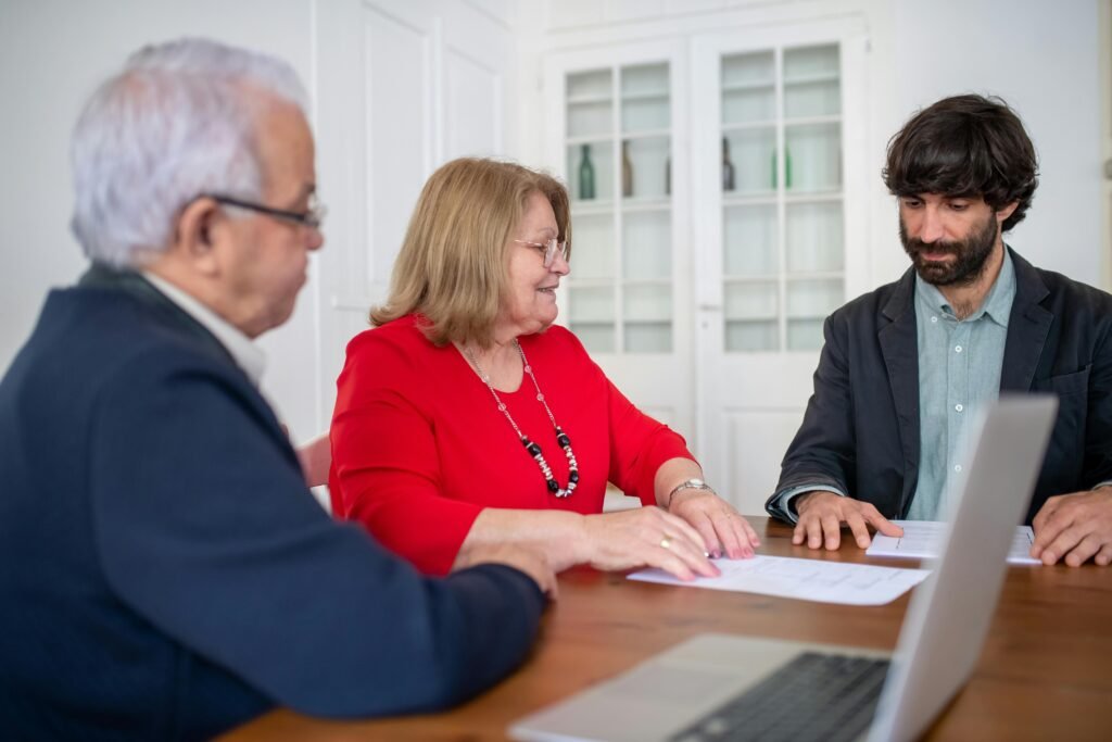 Insurance agent meeting with clients